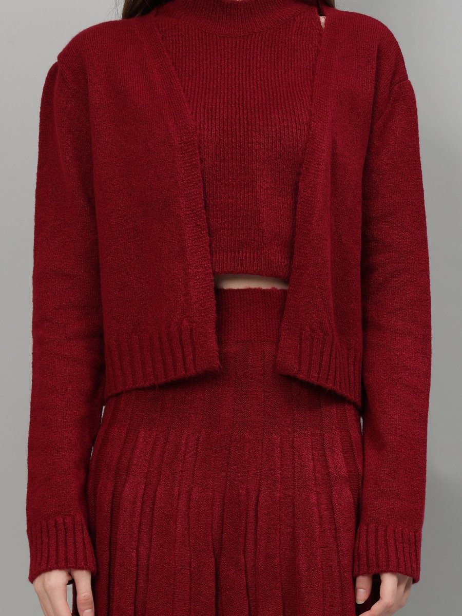 Gaiia Rustic Knit Skirt With Cardigan - GAIIA